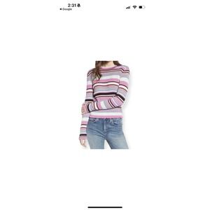 BP Women's M Ribbed Striped Colorful Pullover Cropped Sweater Long Sleeve Pink